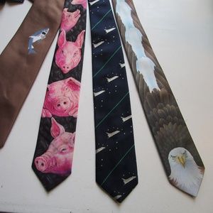 4 vintage novelty power neckties, shark, pigs, eagle, airplane